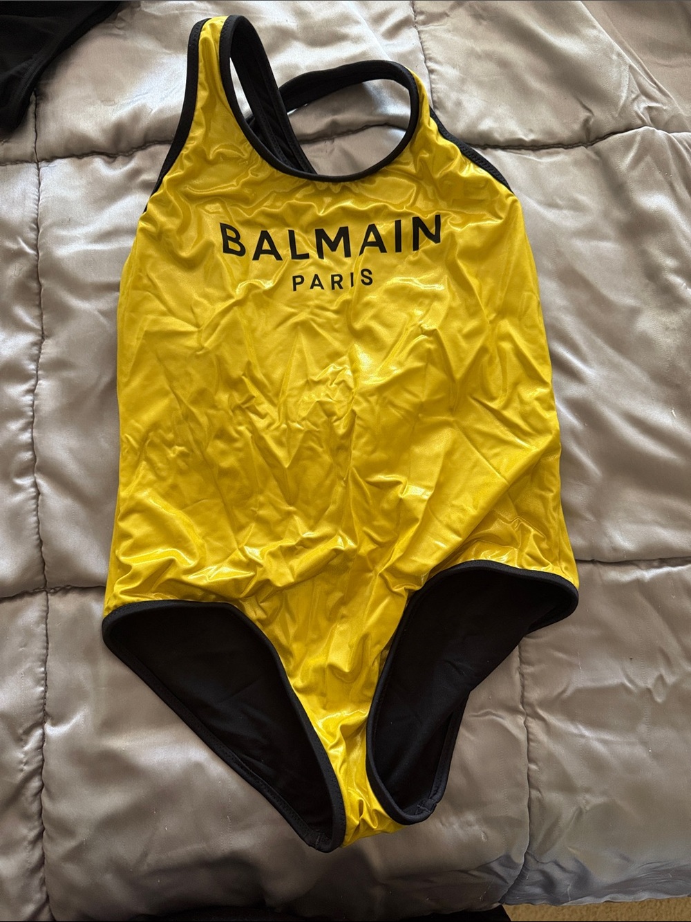 Balmain Yellow and Black Logo One-Piece Swimsuit
